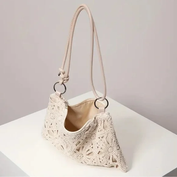 Elegant Cream Crochet Shoulder Bag - Picture 5 of 7
